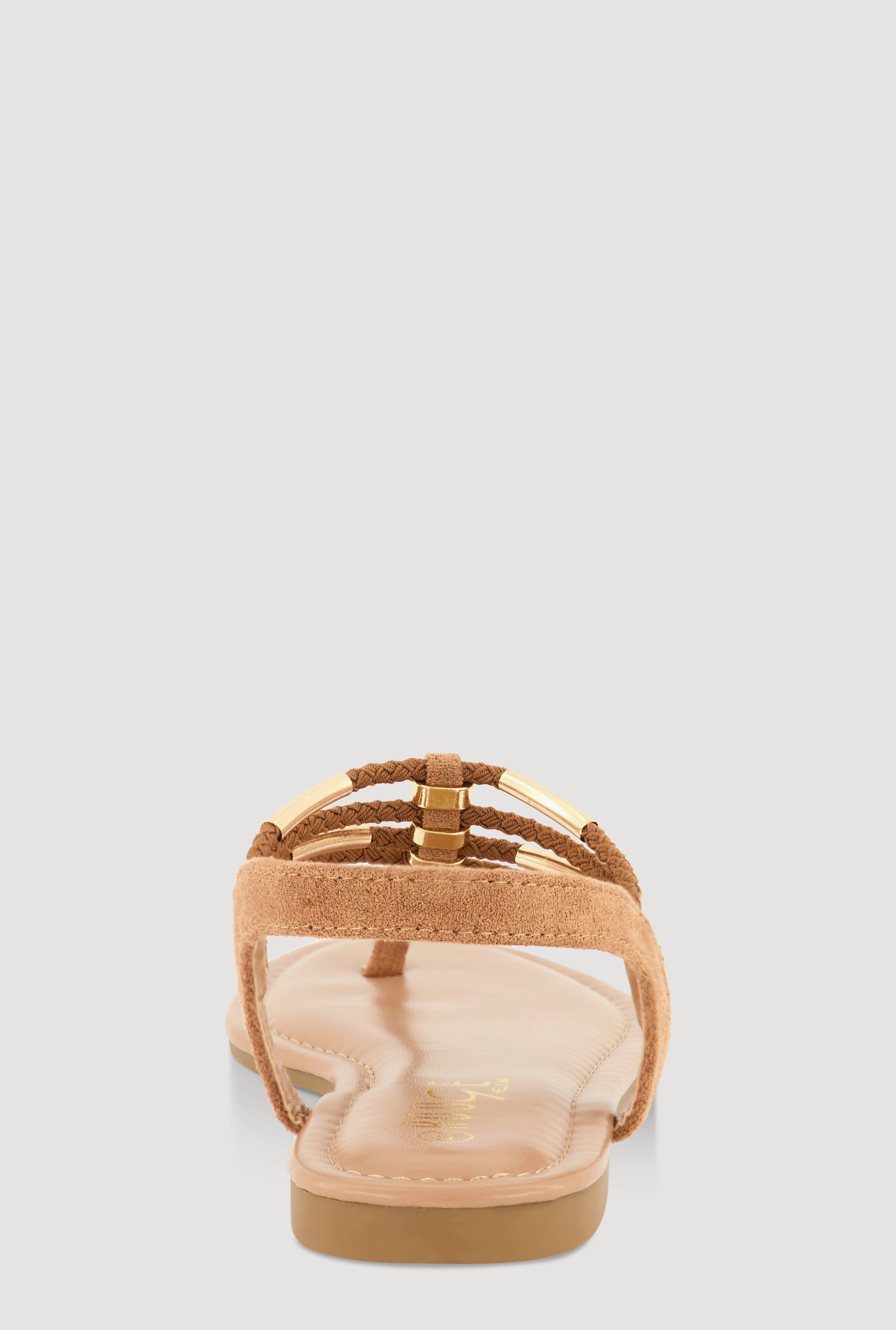 Metallic Pendant Ankle Strap Thong Sandals