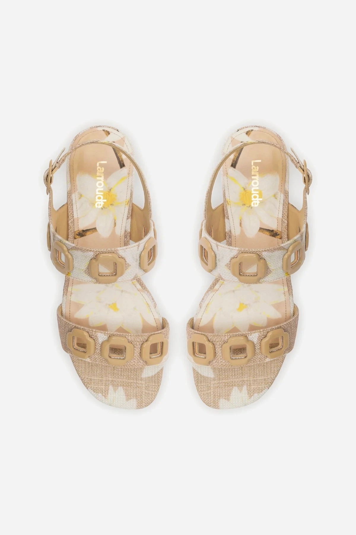 Milan Flat Sandal In Beige Printed Raffia