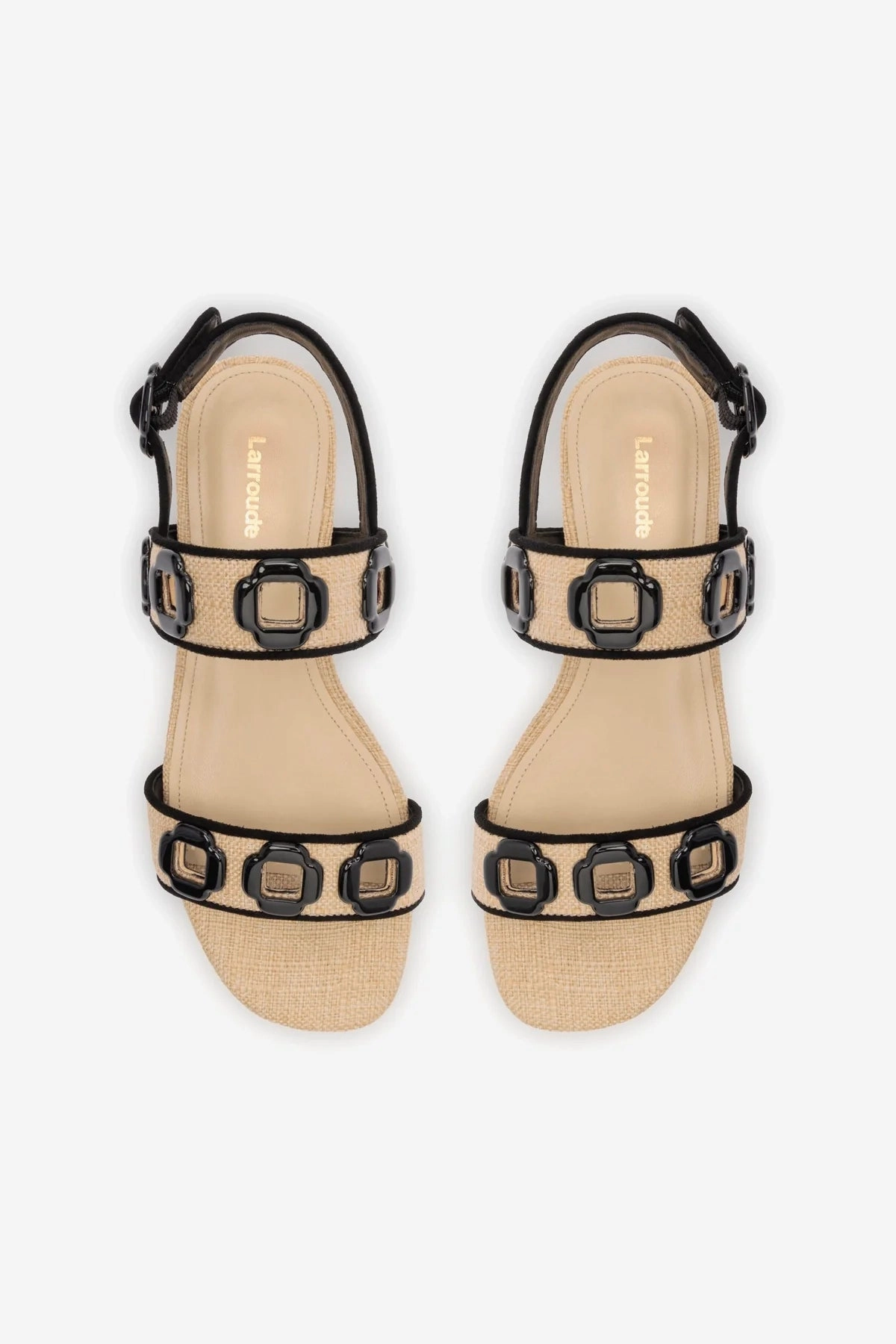 Milan Flat Sandal In Beige Raffia and Black Trimming