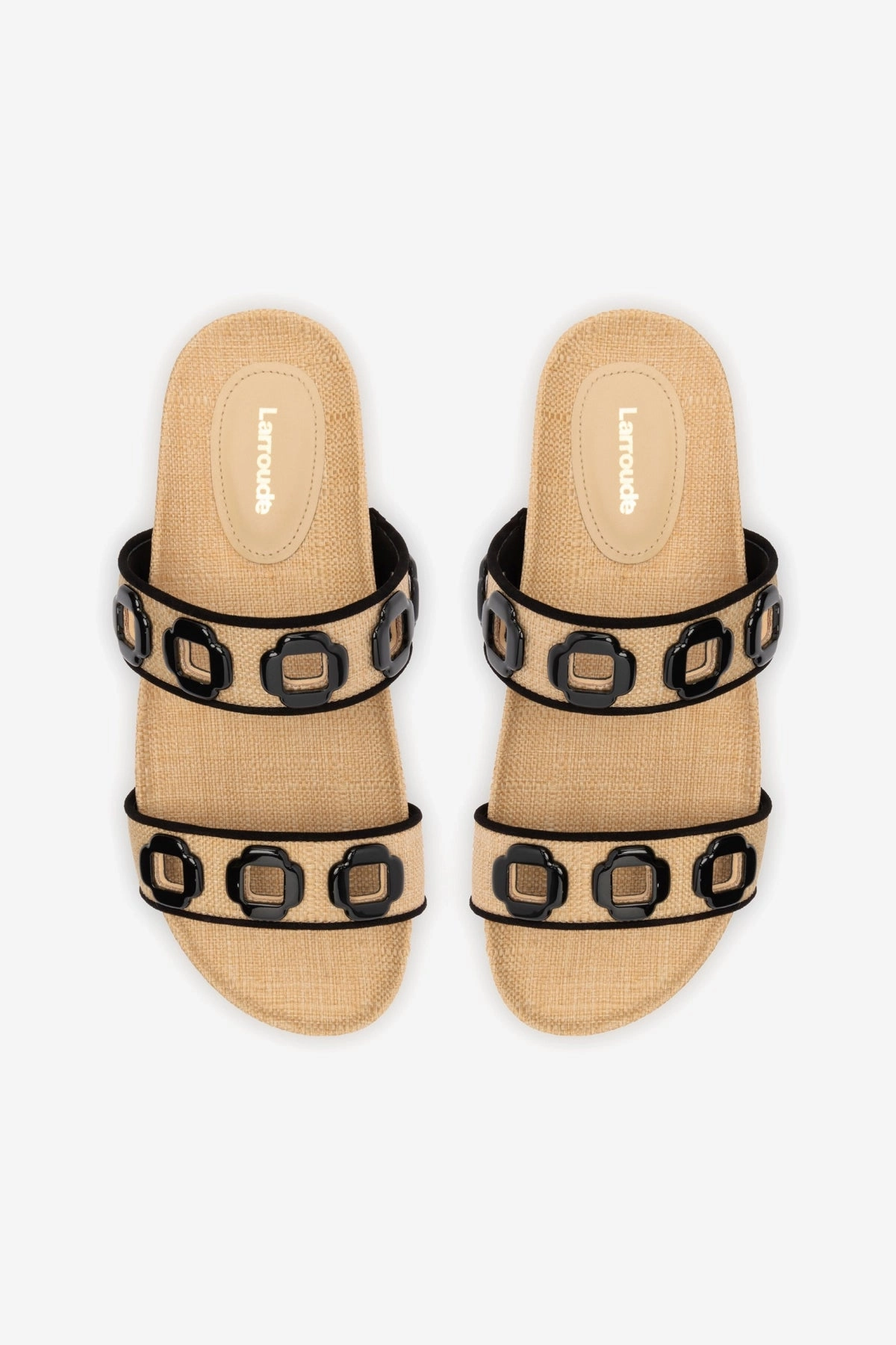 Milan Slide In Beige Raffia and Black Trimming