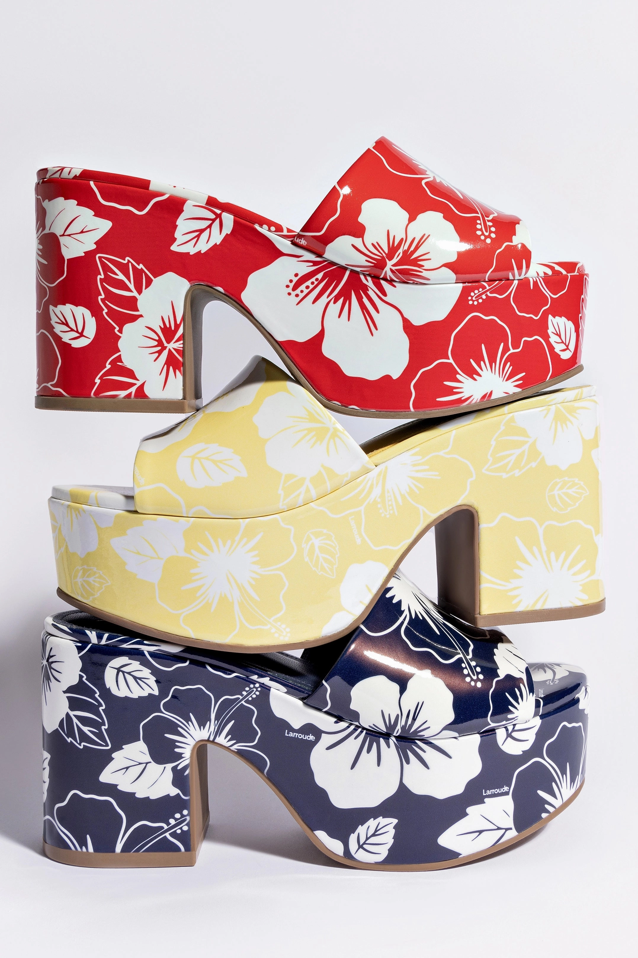 Miso Platform Sandal In Navy Printed Leather