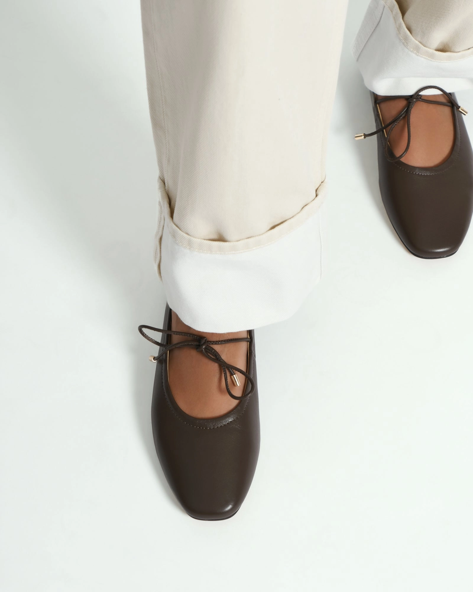 PETAL CASUAL FLATS DARK RYE LEATHER