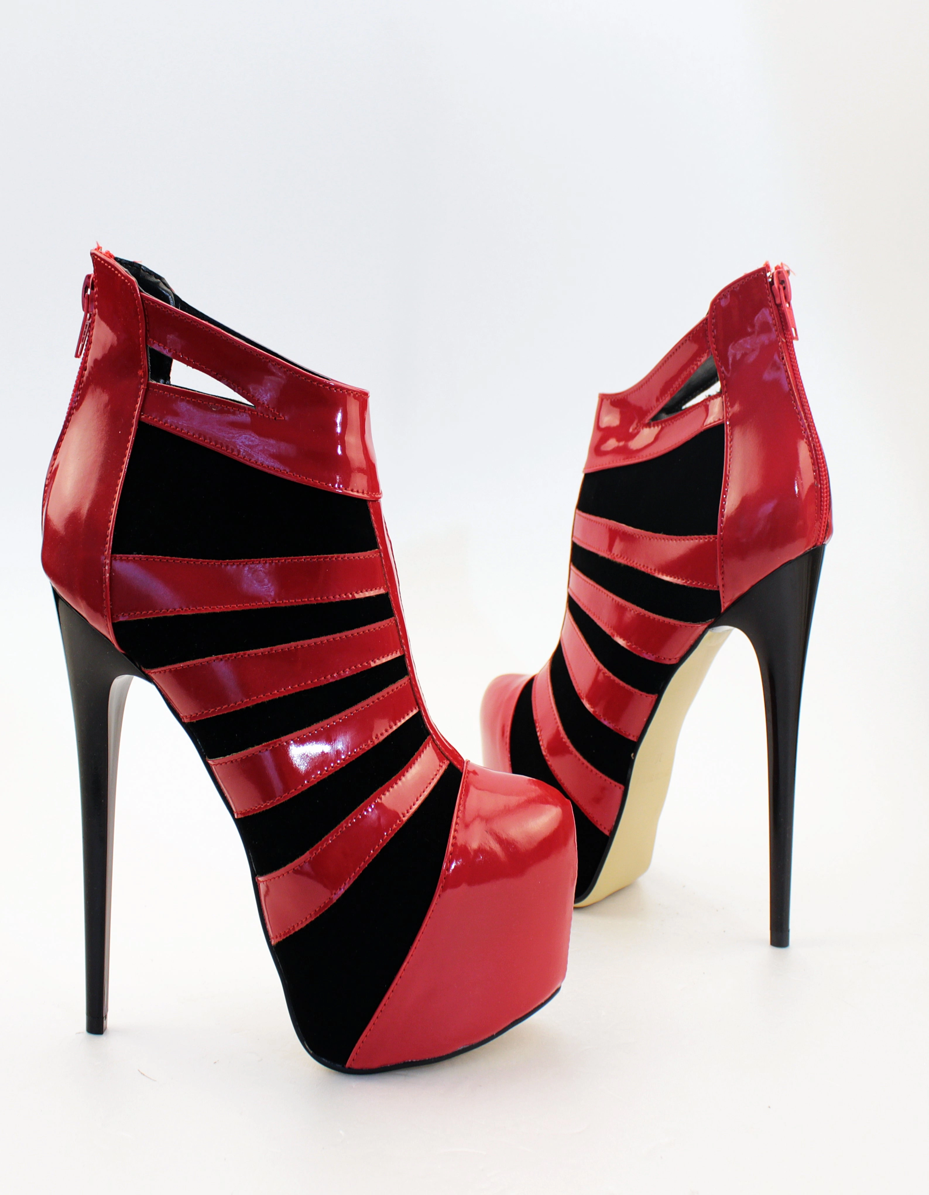 Red Black Patent High Heel Booties