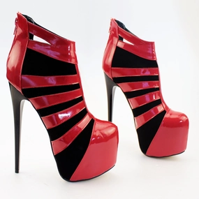 Red Black Patent High Heel Booties