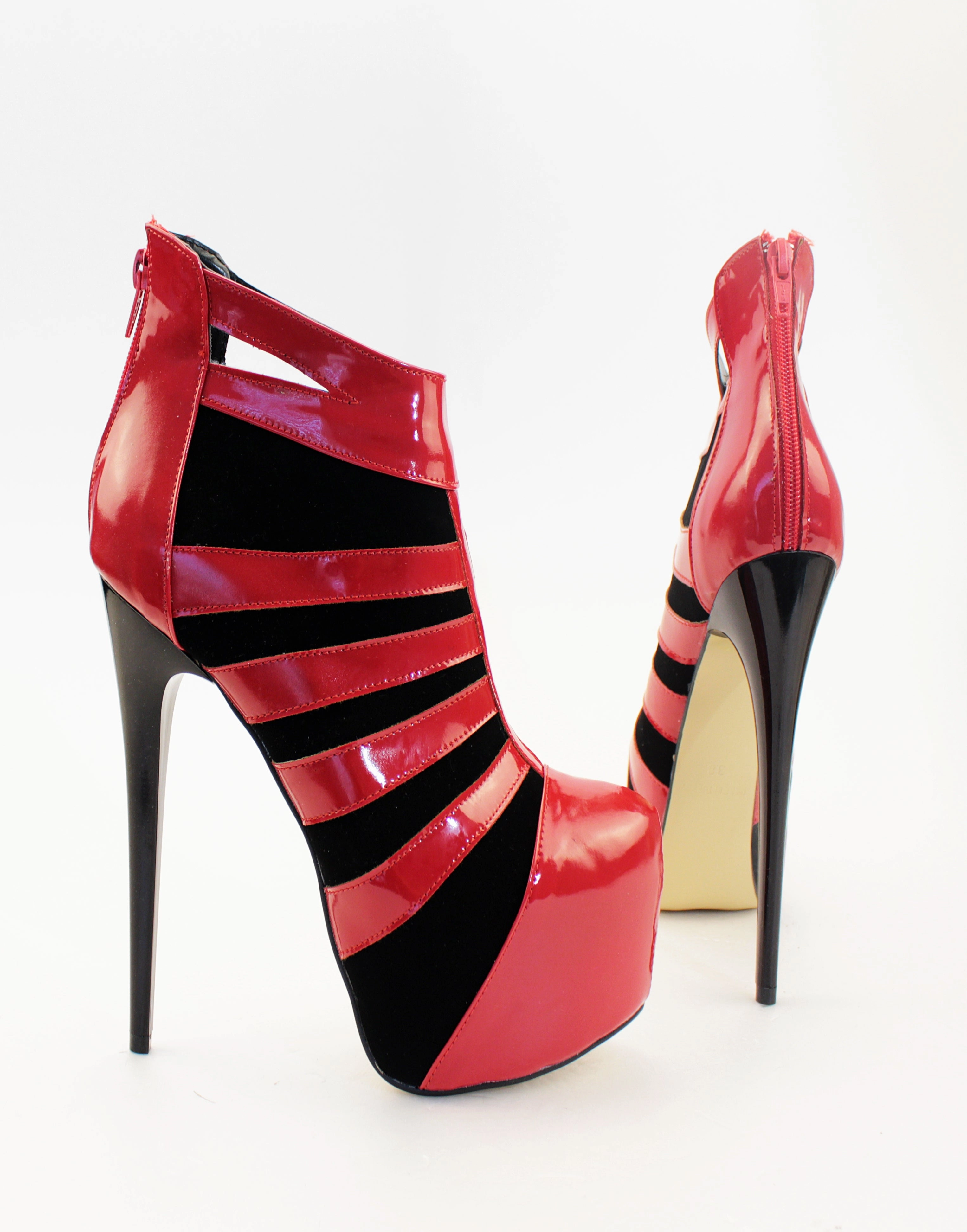 Red Black Patent High Heel Booties
