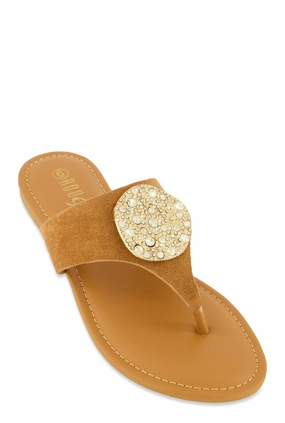 Rhinestone Metallic Pendant Thong Slide Sandals