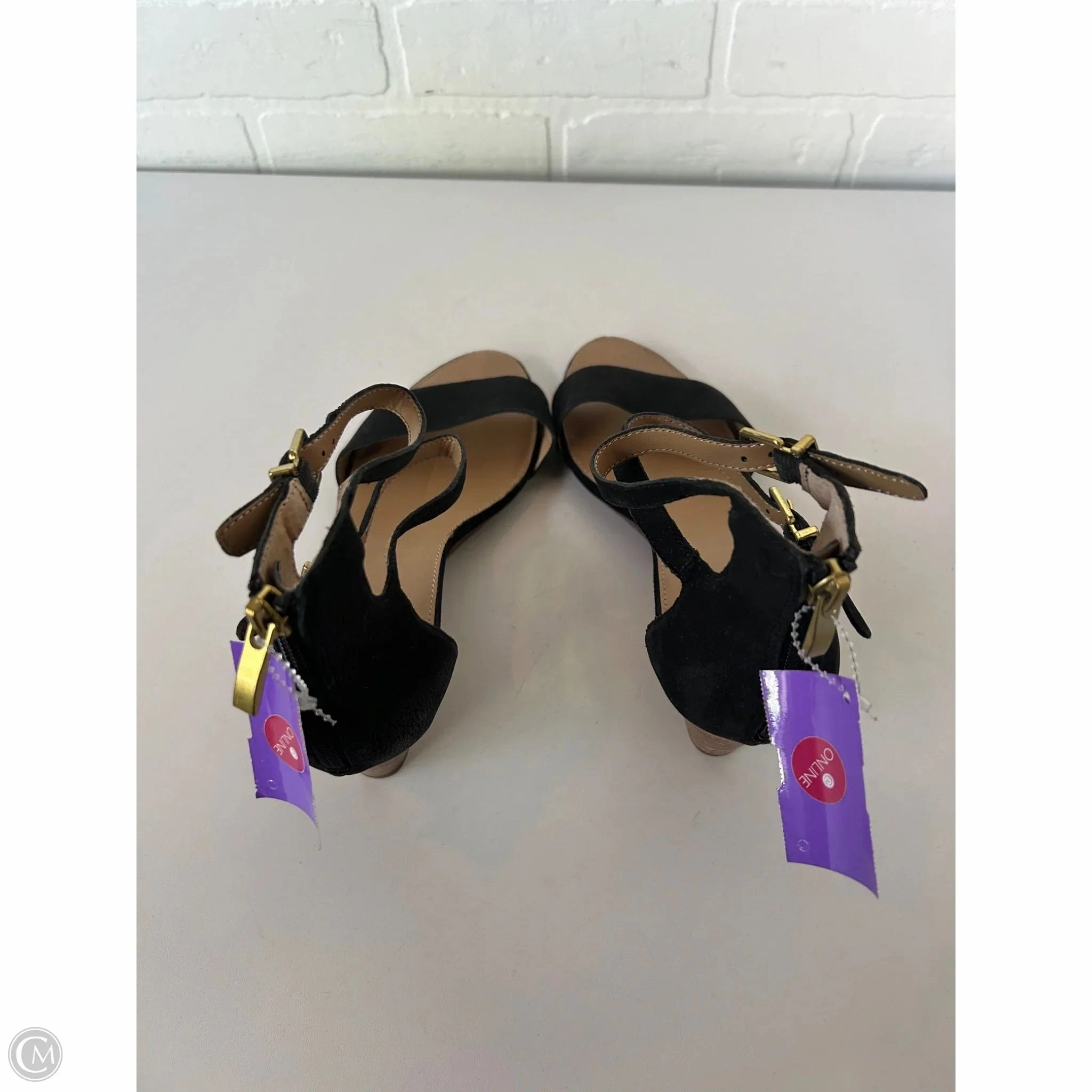Sandals Heels Wedge By Franco Sarto In Black & Tan, Size: 9.5
