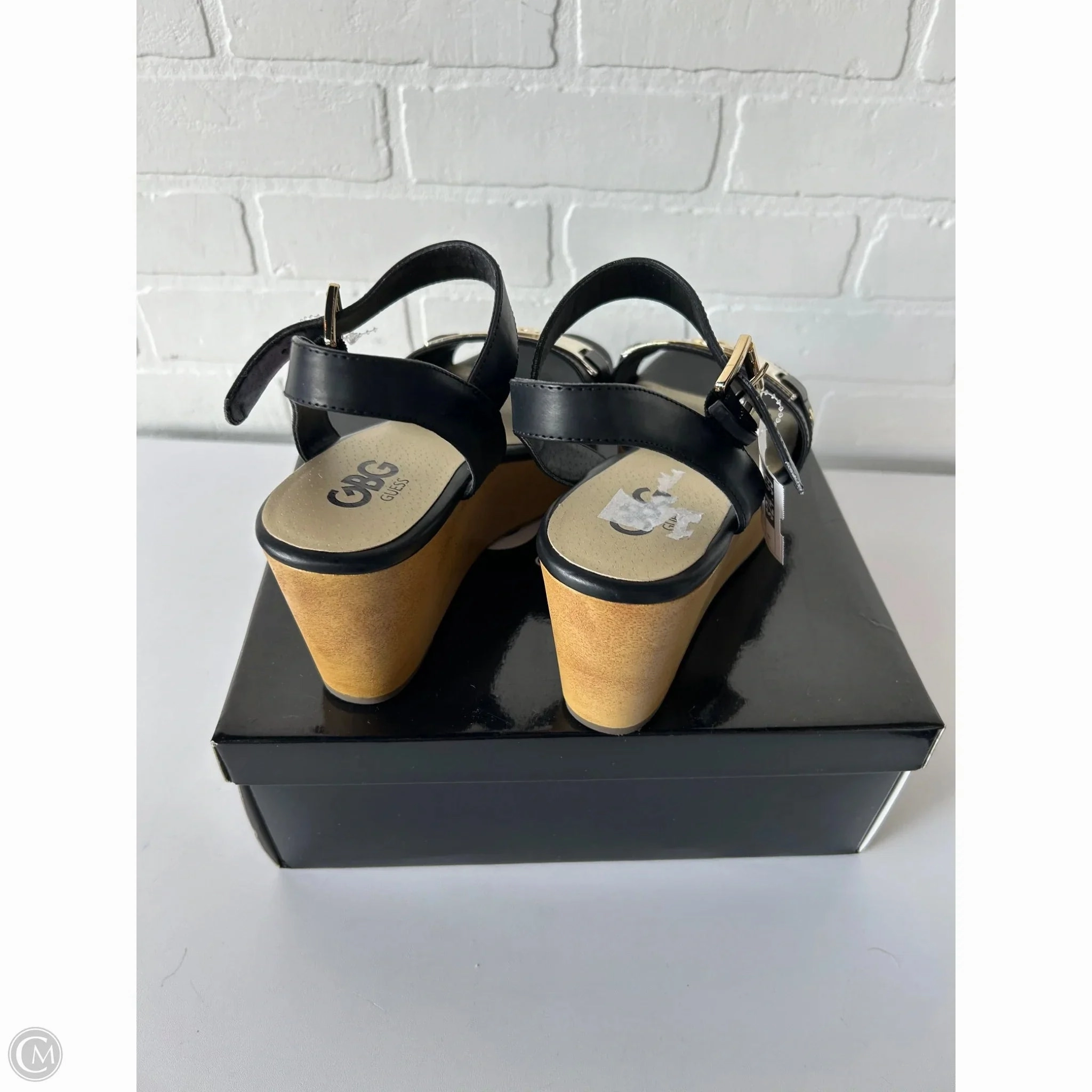 Sandals Heels Wedge By G By Guess In Black & Tan, Size: 9