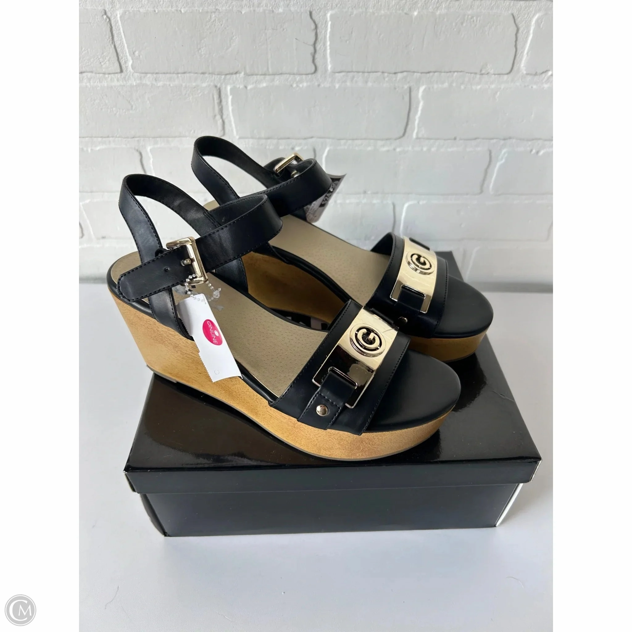 Sandals Heels Wedge By G By Guess In Black & Tan, Size: 9