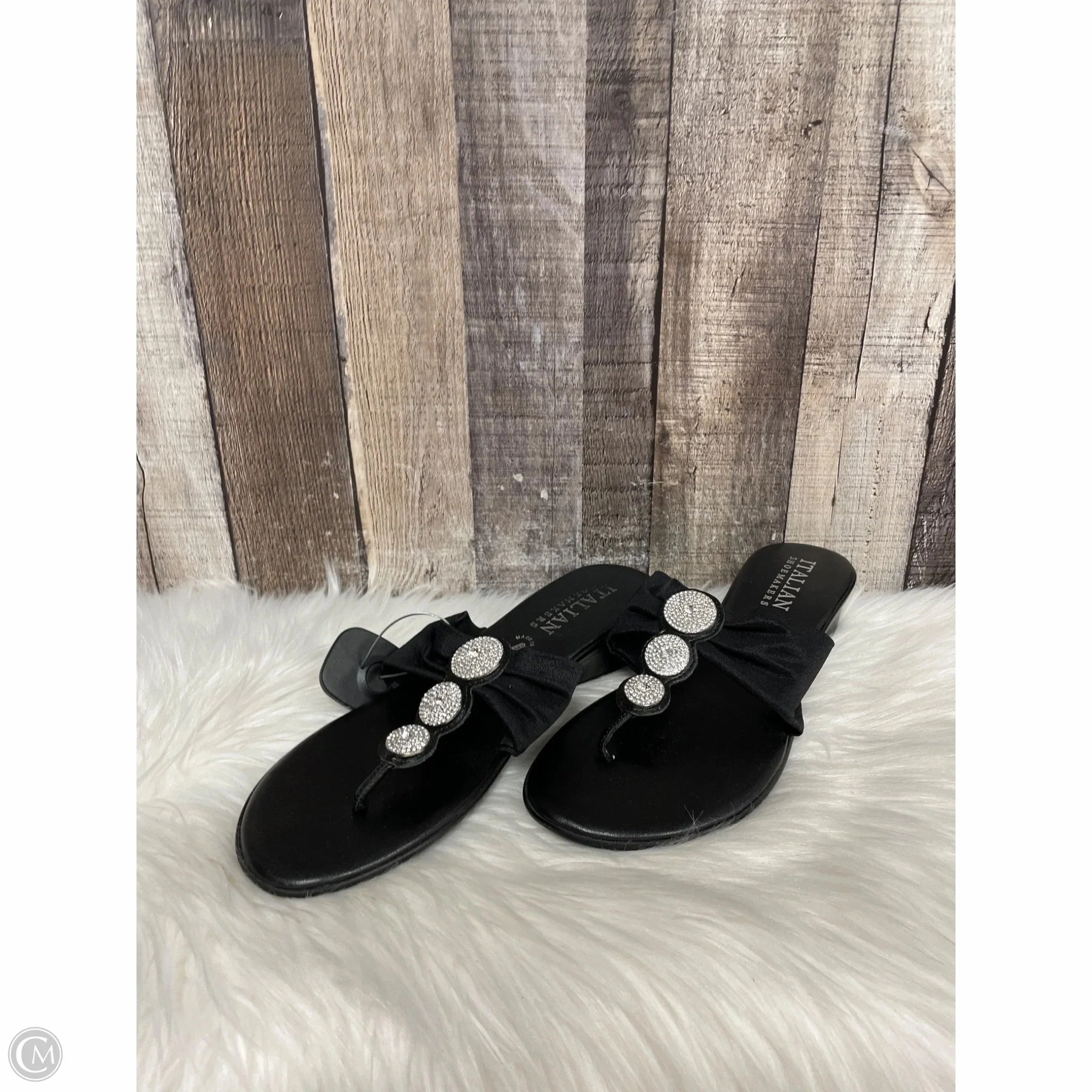 Sandals Heels Wedge By Italian Shoemakers In Black, Size: 11