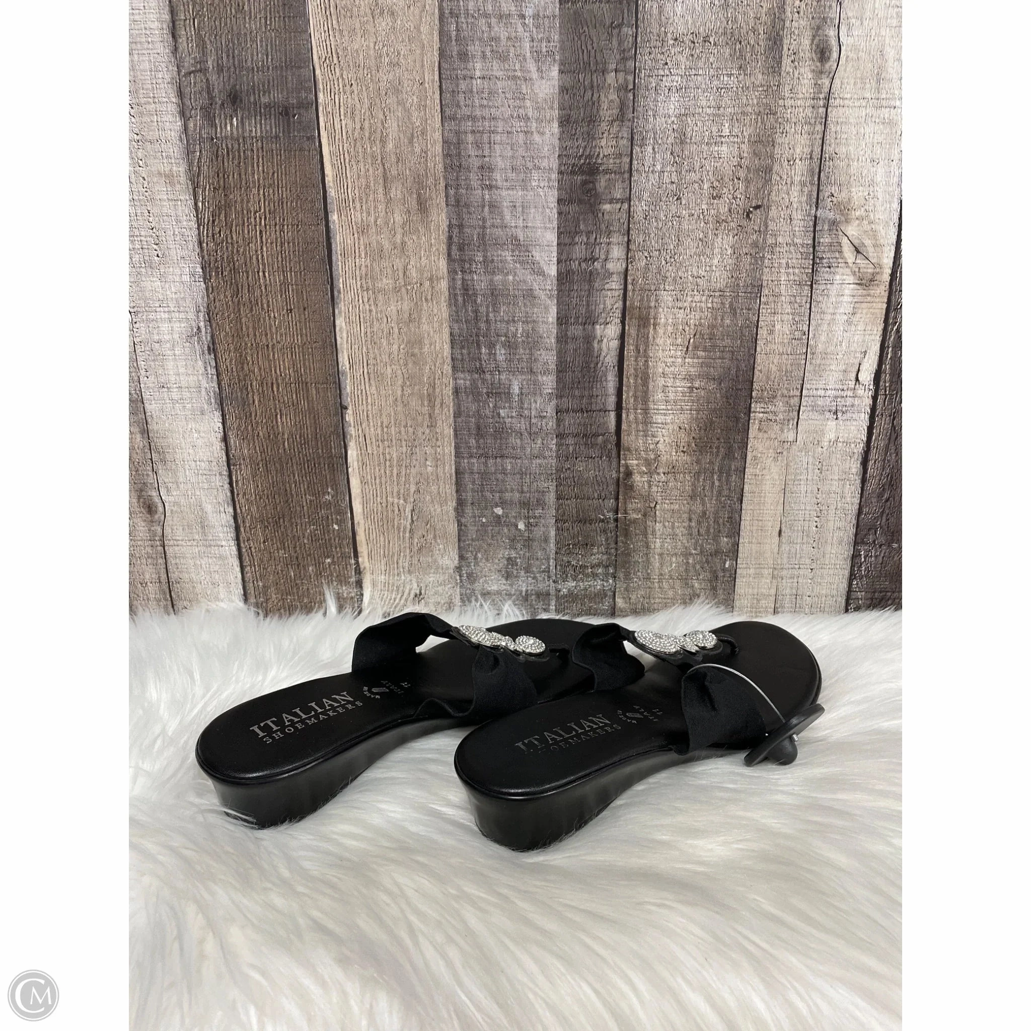 Sandals Heels Wedge By Italian Shoemakers In Black, Size: 11