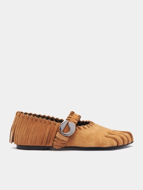 Suede Fringe Five-Toe Ballet Flat (COPSH83F6049-BROWN)