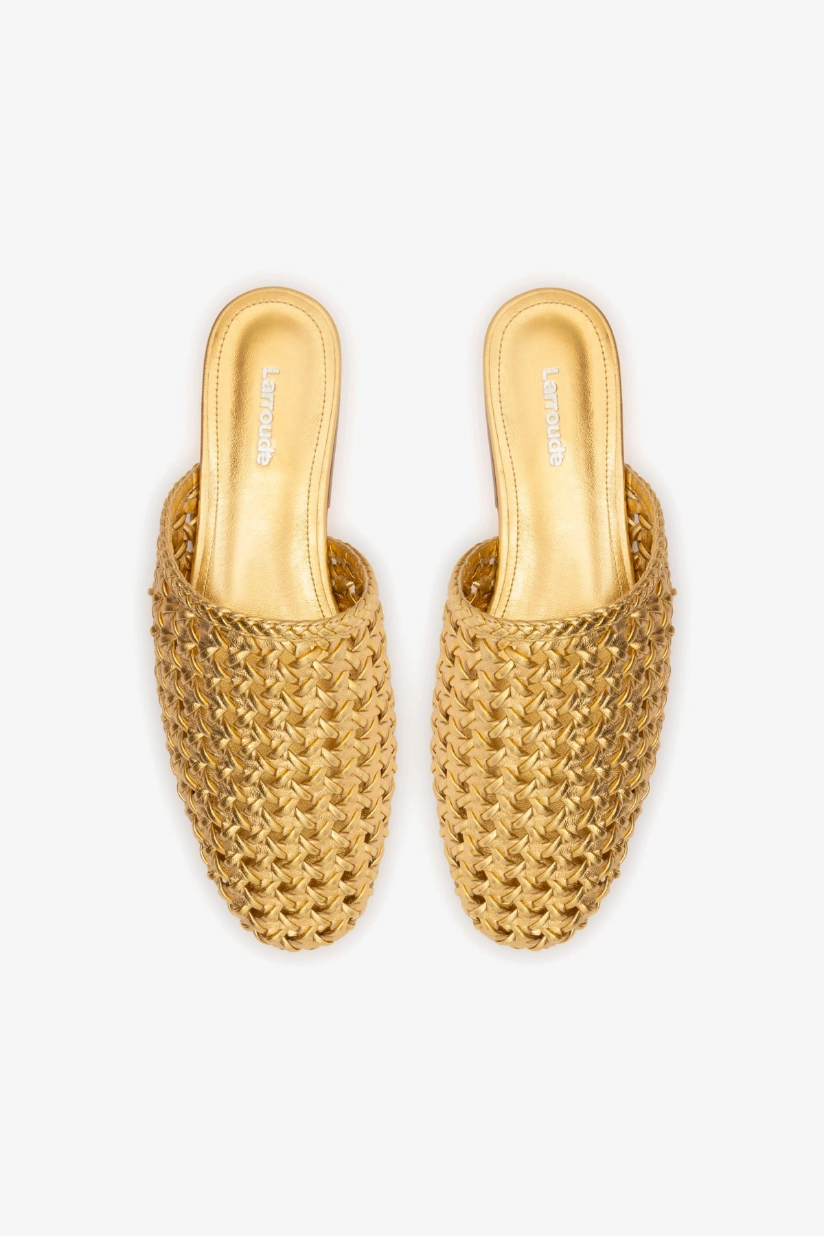 Venice Macrame Flat Mule In Gold Metallic Leather