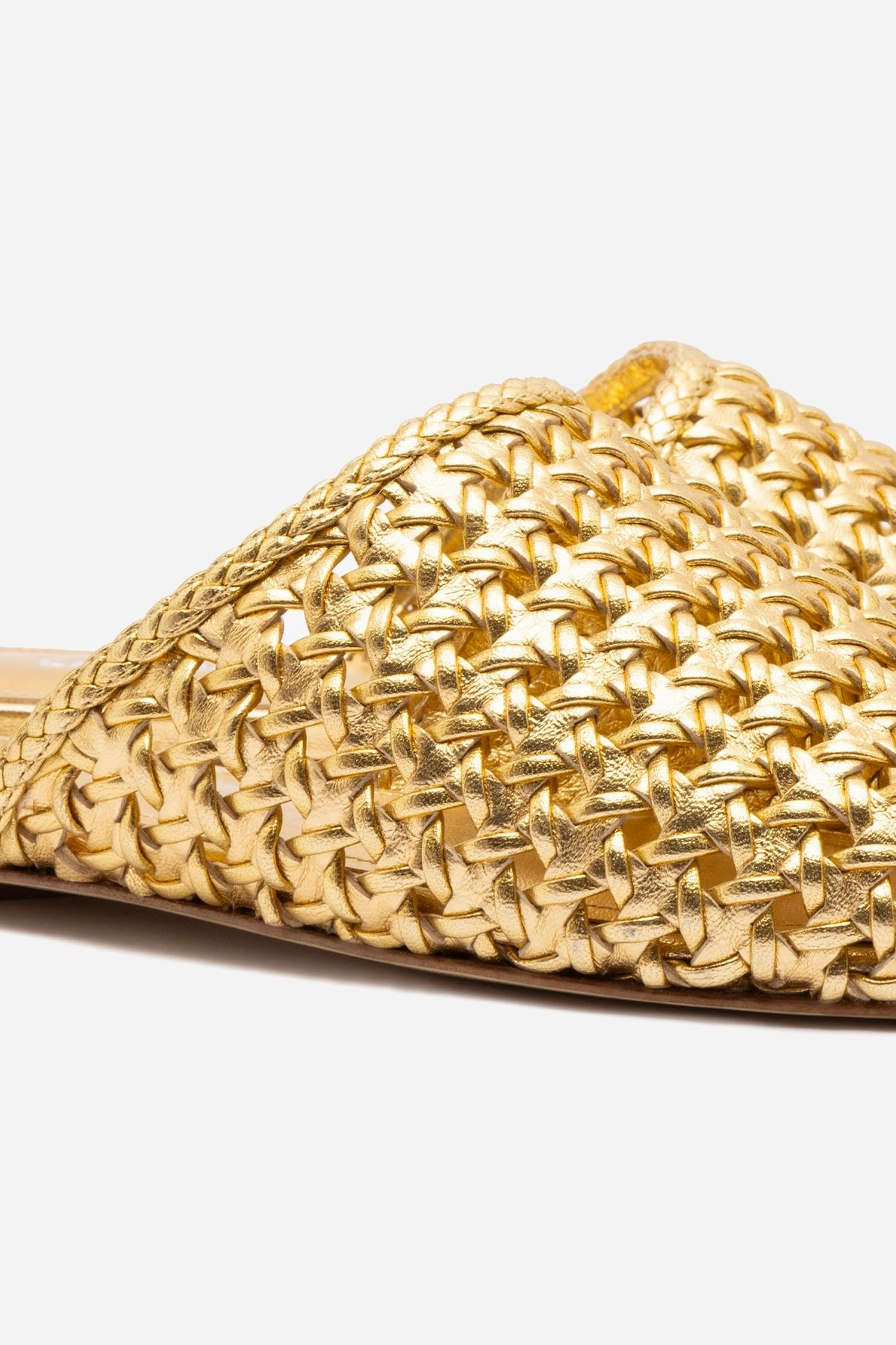 Venice Macrame Flat Mule In Gold Metallic Leather