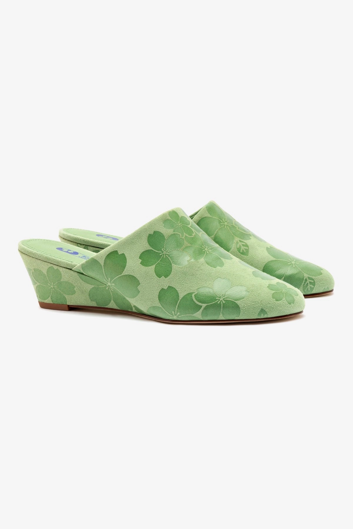 Venice Wedge In Pistacchio Sakura Printed Suede