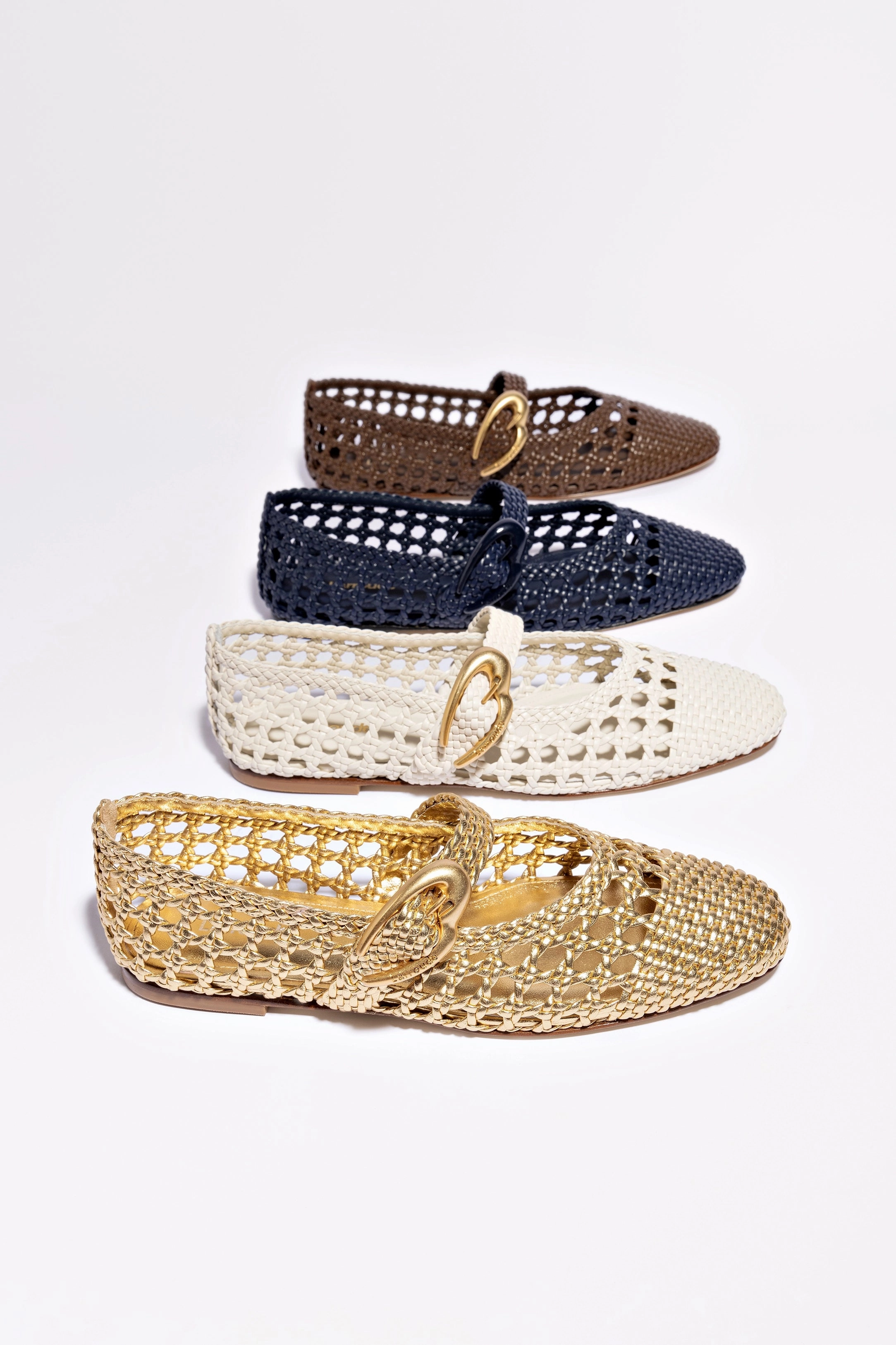Verona Macrame Ballet Flat In Gold Metallic Leather