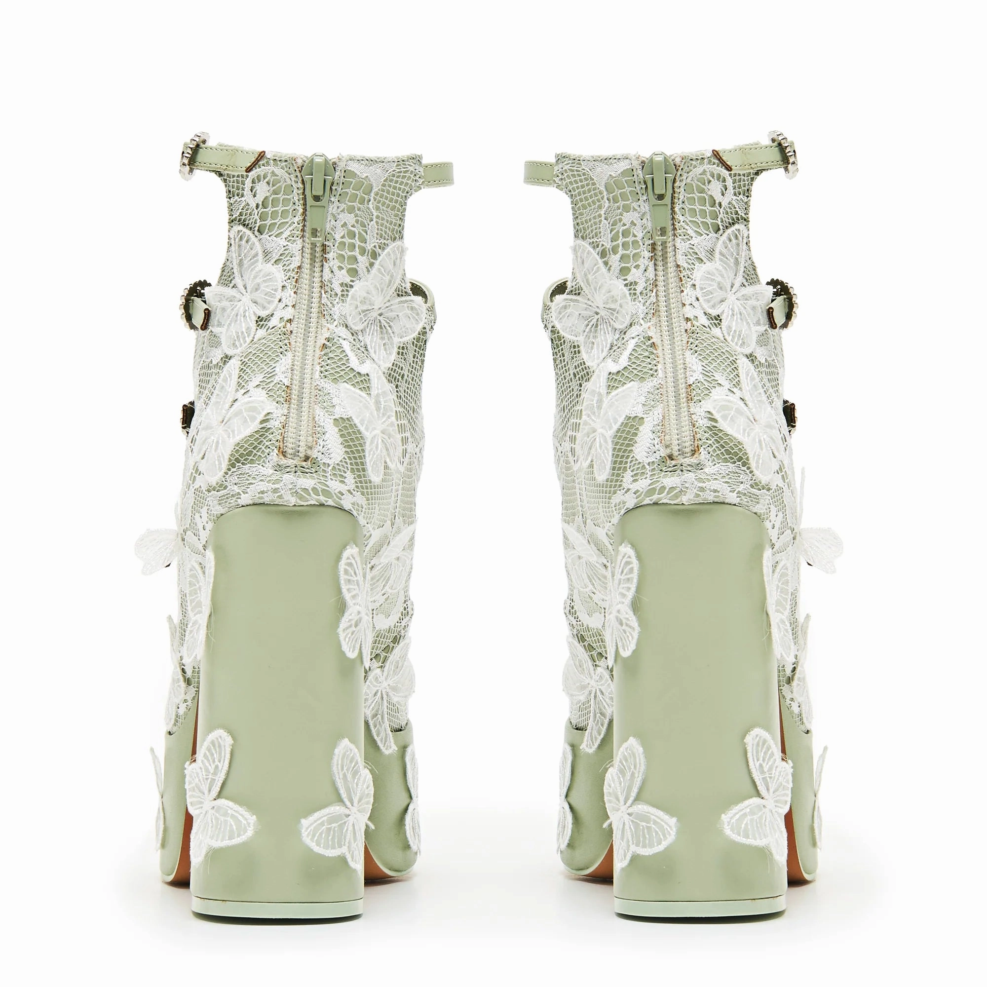 Wild Lotus Butterfly Lace Platform Heels - Green